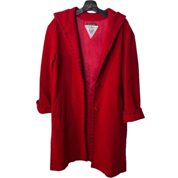 Marvin Richards Classic 100% Wool Hooded Red Coat Size S - Picture 3 of 9